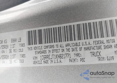 2019 Ram 1500 Laramie 4X2 5'7 Box from USA, damaged, VIN 1C6RREJT1KN821771